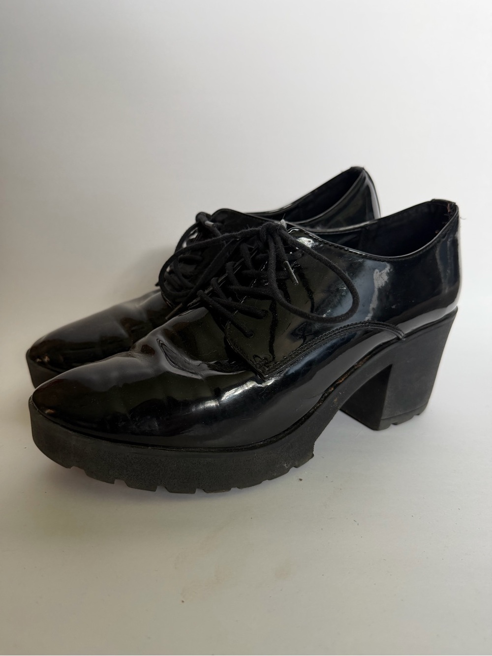 Women’s Black Patent Platform Lace-Up Heels